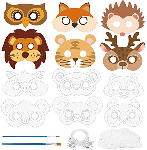 Landifor 24pz Maschere Bambini Feste Animali Maschere da Colorare per Bambini Maschera di Carta Bianca Fai Da Te Mascherine Cosplay Regalo per Carnevale Compleanno Halloween Natale