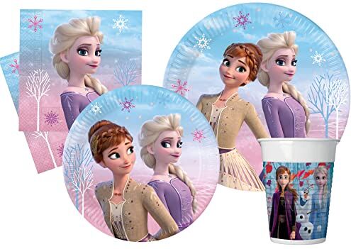 Ciao Kit Party Tavola Disney Frozen II Wind Spirit per 8 persone (44 pezzi: 8 piatti carta Ø23cm, 8 piatti carta Ø20cm, 8 bicchieri plastica 200ml, 20 tovaglioli carta 33x33cm)