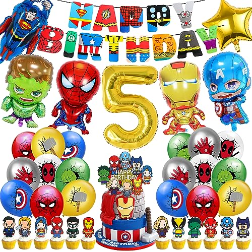 GUBOOM 39 Pezzi Supereroi Palloncini Compleanno 5 Anni, Palloncino Ccompleanno Marvel, Avengers Palloncini di Alluminio, Supereroi Decorazioni di Compleanno, Decorazioni feste Avengers Bambini Compleannom