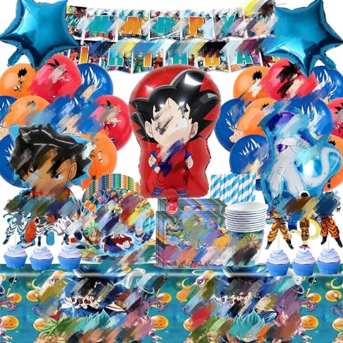 117 PCS Anime Tema Party Supplies, Bambino Addobbi Compleanno, Tovaglia Ball Compleanno, Tema Decorazioni Per Feste Di Compleanno, Palloncini Piatti Bicchieri di Carta Tovaglioli Tovaglia per Bambini