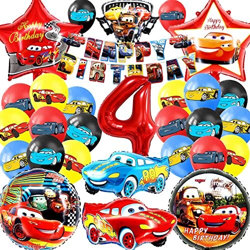 Qtizxrui Palloncini Cars Compleanno 4 Anni, Cars Palloncini Decorazioni Compleanno Bambini Kit, 30PCS Car Decorazione Party Set, Lattice Palloncino Deco, Festa Palloncini di Alluminio Tema Addobbi Compleanno