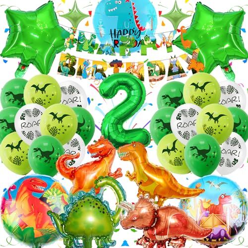 Fusi Di Decorazioni Compleanno Dinosauri Festa 2 Anni, Grandi Palloncino Dinosauri Jurassi con Dinosauro Elio Palloncin, Happy Birthday Striscione, Palloncino Numero 2, Festa Tema Dinosauri Bambini Compleanno