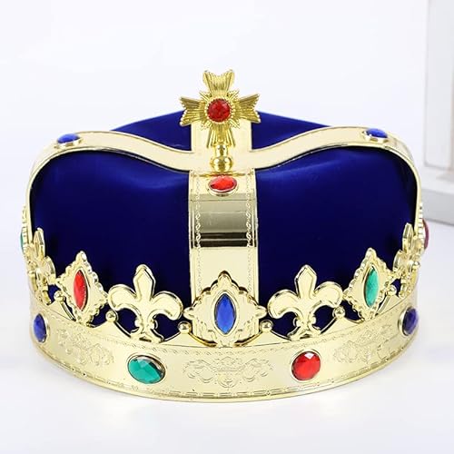 LEEMASING Royal Jeweled King's Crown per costume unisex di Halloween Prom Cosplay Party Decorazioni (blu)