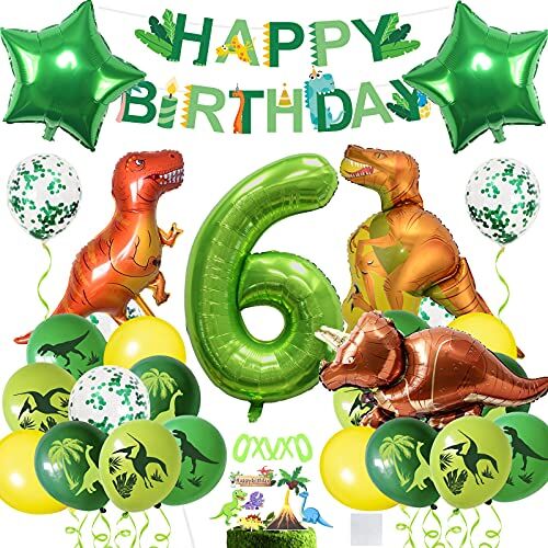 BOYATONG Decorazioni Compleanno Dinosauri, Palloncini Dinosauri Compleanno 6 Anni, Compleanno Addobbi 6 Anni, Palloncino Numero 6, Compleanno Party Ragazzo, Decorazioni Compleanno 6 Anno Bambino