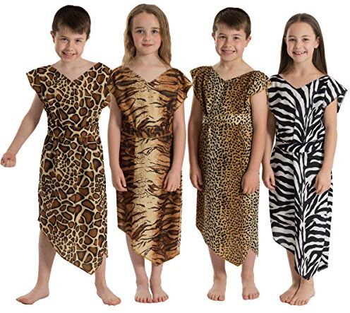 Charlie Crow Costume Cavegirl o Cavegirl per bambini   4 colori: Tiger, Leopard, Zebra o Giraffa   Due taglie 5-12 anni (Zebra, 9-12 anni)