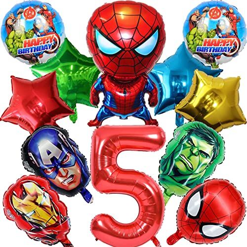 Anbobili Supereroi Palloncini Compleanno 5 Anni, 12 Pezzi Decorazioni Palloncino Spider-Man, Marvel Palloncini 5 Anni, Avengers Palloncini di Alluminio, per Decorazione Festa Compleanno Bambini