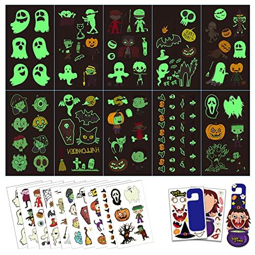GehBoss Set di tatuaggi di Halloween Glow in The Dark Tattoo Stickers DIY Strega Ciondolo porta Halloween Decorazione per adulti bambini Halloween Party