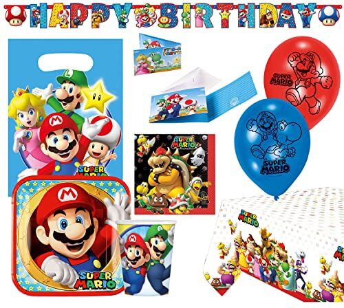 amscan Super Mario-Set di stoviglie USA e Getta e Decorazioni, 60 Pezzi, Multicolore