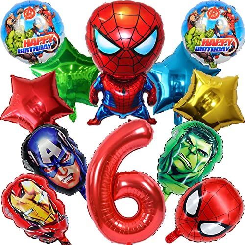 Anbobili Supereroi Palloncini Compleanno 6 Anni, 12 Pezzi Decorazioni Palloncino Spider-Man, Marvel Palloncini 6 Anni, Avengers Palloncini di Alluminio, per Decorazione Festa Compleanno Bambini