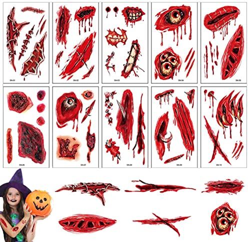 Keptfeet 0 PCS Autoadesivo temporaneo del Tatuaggio Spaventoso Horror Stitch Scar Scab Bloody Eyeball Zombie Face Trucco Adesivi   Halloween Cosplay Adesivi Impermeabili Puntelli in Maschera