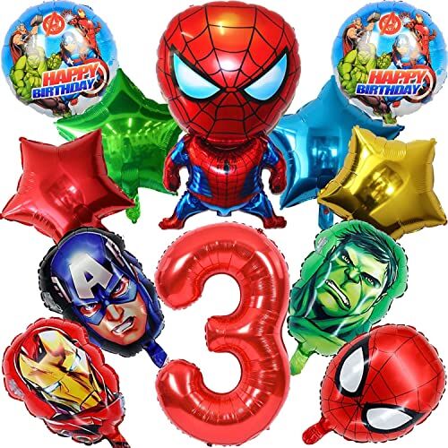 Anbobili Supereroi Palloncini Compleanno 3 Anni, 12 Pezzi Decorazioni Palloncino Spider-Man, Marvel Palloncini 3 Anni, Avengers Palloncini di Alluminio, per Decorazione Festa Compleanno Bambini