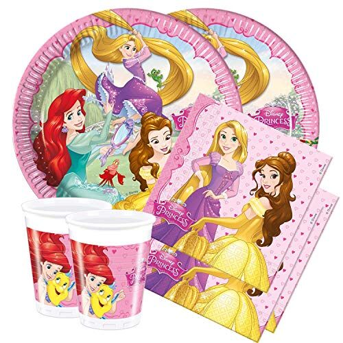 Ciao Kit Party Tavola Disney Princess Dreaming per 8 Persone (44 pezzi: 8 piatti carta Ø23cm, 8 piatti carta Ø20cm, 8 bicchieri plastica 200ml, 20 tovaglioli carta 33x33cm)