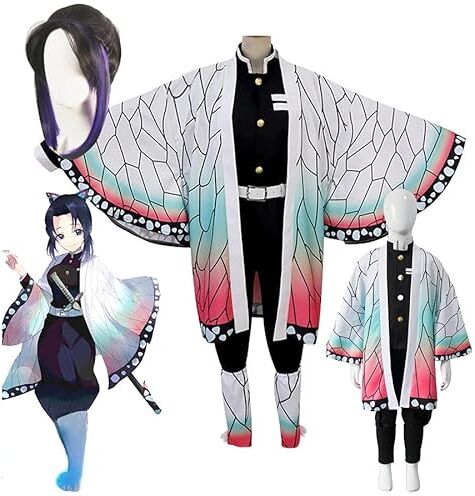 Syedeliso Anime Cosplay Demone Slayer Kochou Shinobu Costumi Kimetsu no Yaiba Cosplay Costume Parrucca Delle Donne Kimono Halloween Vestito Di Natale (Set parrucca,XXL)