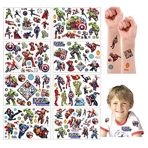 PAGASUS 8 fogli Tatuaggi Temporanei Supereroi Tatuaggi Set de Avengers per Ragazze Ragazzi Bambini Festa Complean