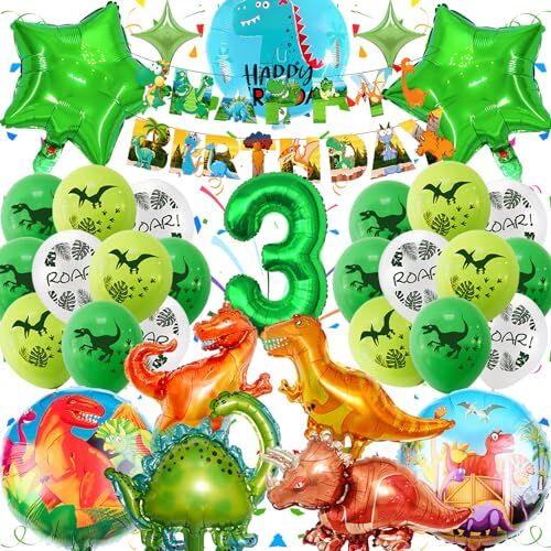 Fusi Di Decorazioni Compleanno Dinosauri Festa 3 Anni, Grandi Palloncino Dinosauri Jurassi con Dinosauro Elio Palloncin, Happy Birthday Striscione, Palloncino Numero 3, Festa Tema Dinosauri Bambini Compleanno