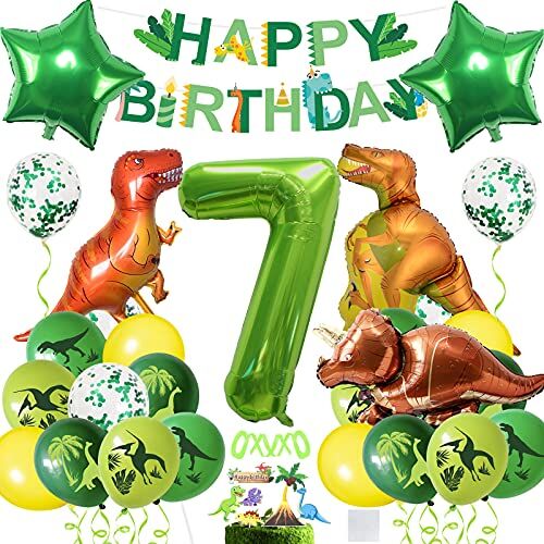 BOYATONG Decorazioni Compleanno Dinosauri, Palloncini Dinosauri Compleanno 7 Anni, Compleanno Addobbi 7 Anni, Palloncino Numero 7, Compleanno Party Ragazzo, Decorazioni Compleanno 7 Anno Bambino