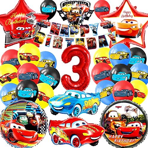 Qtizxrui Palloncini Cars Compleanno 3 Anni, Cars Palloncini Decorazioni Compleanno Bambini Kit, 30PCS Car Decorazione Party Set, Festa Lattice Palloncino Palloncini di Alluminio Tema Addobbi Compleanno