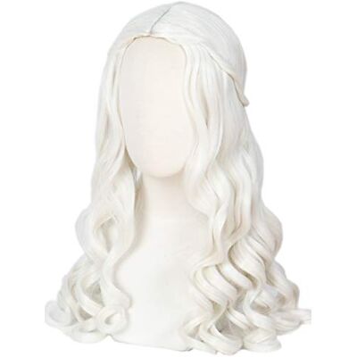 Linfairy Parrucca lunga ondulata da donna, bionda bianca, per Halloween, cosplay, costume da regina, parrucca per adulti Linfairy Parrucca lunga ondulata da donna, bionda bianca, per Halloween, cosplay, costume da regina, parrucca per adulti