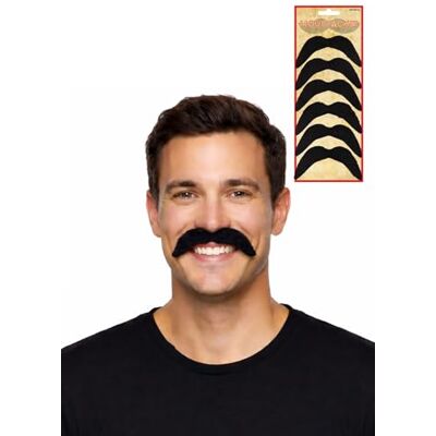HENBRANDT Set di 6 baffi adesivi finti neri I costume adesivi uomo accessorio I messicano anni 70 Gringo HENBRANDT Set di 6 baffi adesivi finti neri I costume adesivi uomo accessorio I messicano anni 70 Gringo