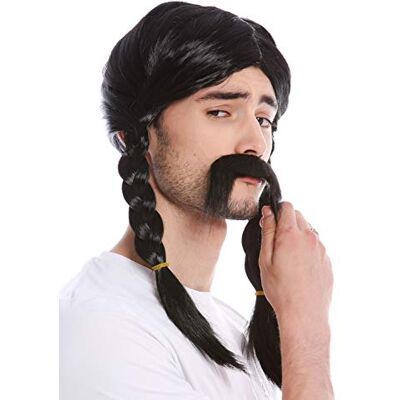 WIG ME UP 91099-ZA103 Parrucca & Barba Carnevale Halloween Nero Trecce Gallo Germano Barbaro Celta Vichingo Normanno Bardo WIG ME UP 91099-ZA103 Parrucca & Barba Carnevale Halloween Nero Trecce Gallo Germano Barbaro Celta Vichingo Normanno Bardo
