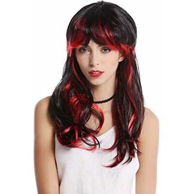 WIG ME UP -91171-ZA103+ZA13 Parrucca Donna Halloween Carnevale Lunga Frangetta Nero Ciocche Rosse Sexy Diavolessa Demonessa Vampiressa WIG ME UP -91171-ZA103+ZA13 Parrucca Donna Halloween Carnevale Lunga Frangetta Nero Ciocche Rosse Sexy Diavolessa Demonessa Vampiressa