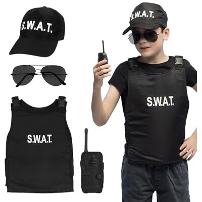 Boland Set costume agente SWAT per bambini, 4 pezzi, costume di carnevale per feste a tema, Halloween, carnevale, polizia Boland Set costume agente SWAT per bambini, 4 pezzi, costume di carnevale per feste a tema, Halloween, carnevale, polizia