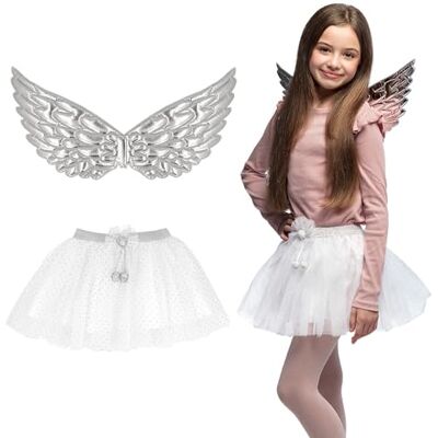 Boland Set di costumi da angelo per bambini, ali e gonna, costume in maschera per feste a tema, Halloween, carnevale e Natale Boland Set di costumi da angelo per bambini, ali e gonna, costume in maschera per feste a tema, Halloween, carnevale e Natale
