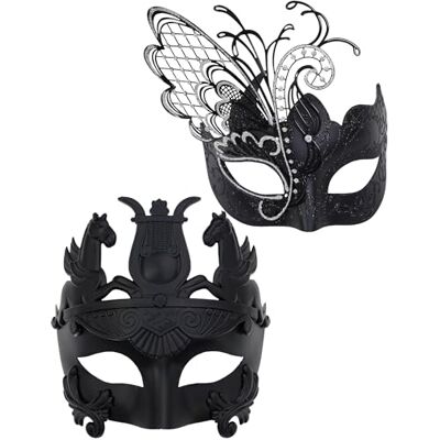 Ubauta Maschera da donna farfalla nera e maschera da uomo guerriero greco Maschere di coppia in maschera veneziana, per Mardi Gras/festa/ballo ballo Ubauta Maschera da donna farfalla nera e maschera da uomo guerriero greco Maschere di coppia in maschera veneziana, per Mardi Gras/festa/ballo ballo