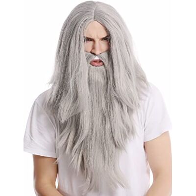 WIG ME UP PW0210-ZA68E Parrucca & Barba Halloween Carnevale Lunga Liscia Grigia Mago Ruprecht Il servo Profeta Vecchio Biker WIG ME UP PW0210-ZA68E Parrucca & Barba Halloween Carnevale Lunga Liscia Grigia Mago Ruprecht Il servo Profeta Vecchio Biker