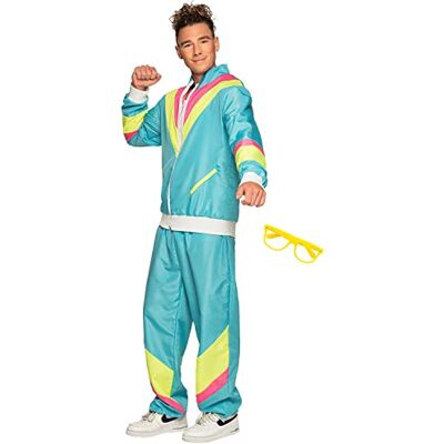Boland Set da festa per uomo, blu-giallo, tuta anni '80 e occhiali da festa, Bad Taste, costume, carnevale, festa a tema Boland Set da festa per uomo, blu-giallo, tuta anni '80 e occhiali da festa, Bad Taste, costume, carnevale, festa a tema