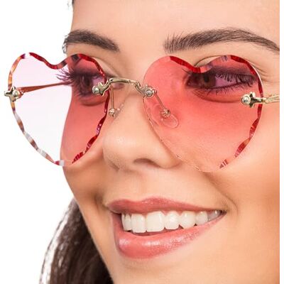 Chaks Occhiali hippie a forma di cuore, occhiali da festa rosa con montatura metallica retrò per donna e uomo, festival, carnevale, feste in maschera Chaks Occhiali hippie a forma di cuore, occhiali da festa rosa con montatura metallica retrò per donna e uomo, festival, carnevale, feste in maschera