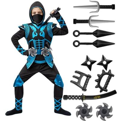 Spooktacular Creations Set di costumi da ninja blu, tuta da ninja con accessori in schiuma per bambini, costume di Halloween per bambini piccoli, ideale per feste di cosplay (taglia media, 8-10 anni) Spooktacular Creations Set di costumi da ninja blu, tuta da ninja con accessori in schiuma per bambini, costume di Halloween per bambini piccoli, ideale per feste di cosplay (taglia media, 8-10 anni)