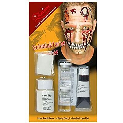 Zoelibat Set da trucco per Halloween, con lenti a contatto nere, latte in lattice, sangue artificiale e spugna, 1 confezione (1 x 1 pezzo) Zoelibat Set da trucco per Halloween, con lenti a contatto nere, latte in lattice, sangue artificiale e spugna, 1 confezione (1 x 1 pezzo)