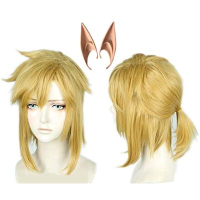 Linfairy Parrucca bionda corta parrucca cosplay di Halloween per uomini intrecciata con 2 orecchie da elfo Linfairy Parrucca bionda corta parrucca cosplay di Halloween per uomini intrecciata con 2 orecchie da elfo