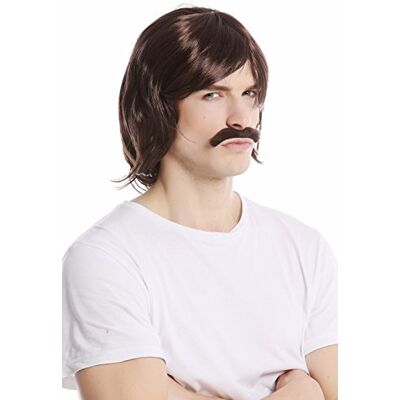 WIG ME UP -91105-ZA4 Set Parrucca Barba Carnevale Halloween Lungo Castano Anni 70 Poliziotto Serie poliziesca WIG ME UP -91105-ZA4 Set Parrucca Barba Carnevale Halloween Lungo Castano Anni 70 Poliziotto Serie poliziesca