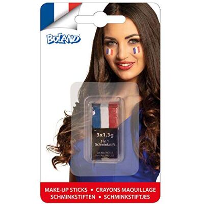 Boland Matita per trucco Francia, 3 colori in una penna, bandiera nazionale, colore del corpo, facile da applicare e rimuovere, Coppa del Mondo, Campionato Europeo, Festa a tema, Carnevale Boland Matita per trucco Francia, 3 colori in una penna, bandiera nazionale, colore del corpo, facile da applicare e rimuovere, Coppa del Mondo, Campionato Europeo, Festa a tema, Carnevale