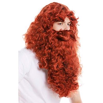 WIG ME UP -ZA131 Parrucca e Barba Set Deluxe Knecht Ruprecht Profeta Eremita Mago Rosso Rosso Scuro WIG ME UP -ZA131 Parrucca e Barba Set Deluxe Knecht Ruprecht Profeta Eremita Mago Rosso Rosso Scuro