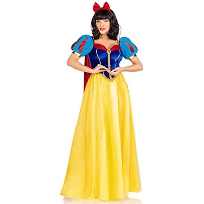 Leg Avenue 3 PC Royal Miss Snow, includes classic velvet and satin long ball gown with braided gold trim and stay up collar, detachable velvet cape, and bow headband Leg Avenue 3 PC Royal Miss Snow, includes classic velvet and satin long ball gown with braided gold trim and stay up collar, detachable velvet cape, and bow headband