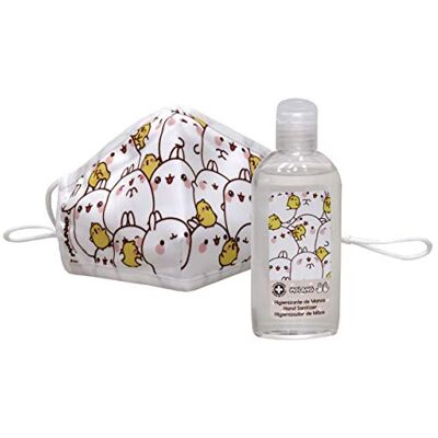 CYP BRANDS Molang, Kit Mascherina di Stoffa con Personaggi e Gel Igienizzante, Prodotto Ufficiale di Molang CYP BRANDS Molang, Kit Mascherina di Stoffa con Personaggi e Gel Igienizzante, Prodotto Ufficiale di Molang