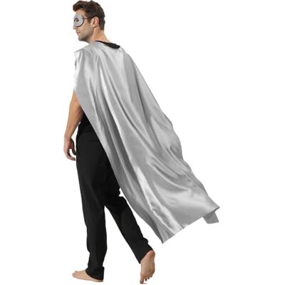 Kidsfere Mantello e maschera da supereroe per adulti per uomo e donna, costume da vampiro per Halloween, Argento, L56" * W36 Kidsfere Mantello e maschera da supereroe per adulti per uomo e donna, costume da vampiro per Halloween, Argento, L56" * W36
