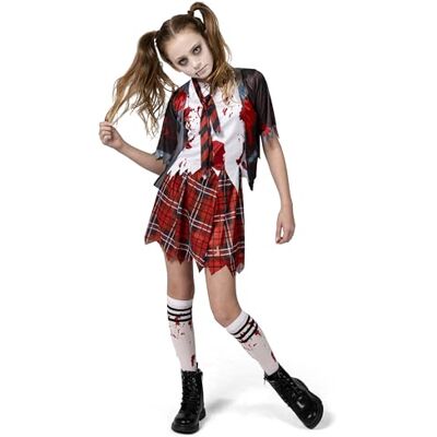 Spooktacular Creations Costume da scolaretta zombie, costume da zombi sanguinante per ragazze, festa di Halloween, evento scolastico, nero, taglia M Spooktacular Creations Costume da scolaretta zombie, costume da zombi sanguinante per ragazze, festa di Halloween, evento scolastico, nero, taglia M