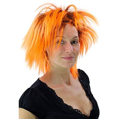 WIG ME UP Parrucca Carnevale Anni 80 Punk Nero-Arancione PW0078-P103PC24 WIG ME UP Parrucca Carnevale Anni 80 Punk Nero-Arancione PW0078-P103PC24