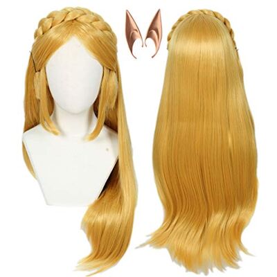Linfairy Parrucca Bionda Lunga da Donna Parrucche Cosplay di Halloween con 2 Orecchie da Elfo Linfairy Parrucca Bionda Lunga da Donna Parrucche Cosplay di Halloween con 2 Orecchie da Elfo