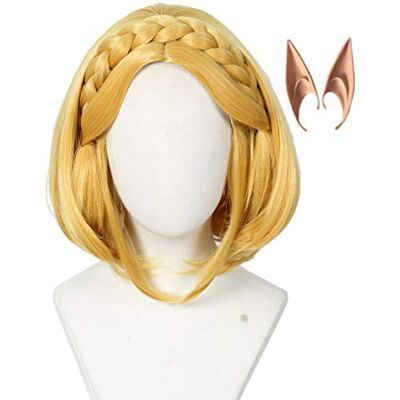 Linfairy Parrucca Corta Bionda per Cosplay di Halloween con 2 Orecchie da Elfo Linfairy Parrucca Corta Bionda per Cosplay di Halloween con 2 Orecchie da Elfo