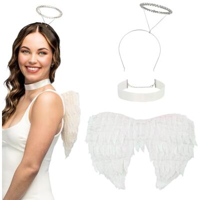 Boland Set costume da angelo per adulti, set di 3 accessori per festival, carnevale o feste a tema Boland Set costume da angelo per adulti, set di 3 accessori per festival, carnevale o feste a tema