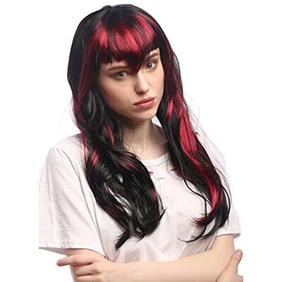 WIG ME UP 90771-ZA103-ZA13 Parrucca Donna Carnevale Halloween Frangetta Ciocche Nero Rosso Cattivo Fata Strega Goth Vampiressa Diavolessa Maga WIG ME UP 90771-ZA103-ZA13 Parrucca Donna Carnevale Halloween Frangetta Ciocche Nero Rosso Cattivo Fata Strega Goth Vampiressa Diavolessa Maga
