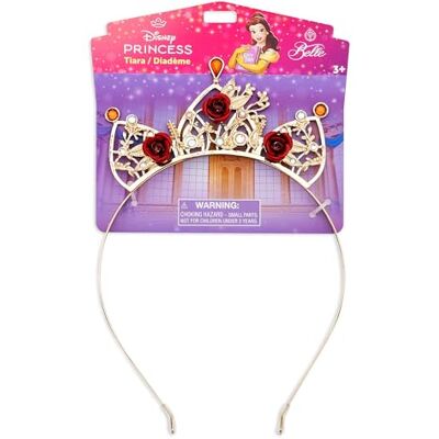 Disney Official Tiara bimbi Belle, La Bella e la Bestia, accessorio per costume con finitura dorata, rose rosse e strass Disney Official Tiara bimbi Belle, La Bella e la Bestia, accessorio per costume con finitura dorata, rose rosse e strass