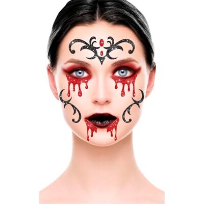 FIESTAS GUIRCA Adesivi da viso glitterati per trucco effetto vampira draculessa 20x20 cm FIESTAS GUIRCA Adesivi da viso glitterati per trucco effetto vampira draculessa 20x20 cm