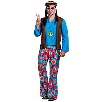 EraSpooky Costume da hippie da uomo per adulti e pace (blu, M) EraSpooky Costume da hippie da uomo per adulti e pace (blu, M)