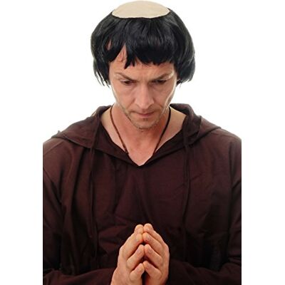 WIG ME UP 90776-ZA103 Parrucca Uomo Carnevale Halloween Monaco Nero Tonsura Abate Medioevo WIG ME UP 90776-ZA103 Parrucca Uomo Carnevale Halloween Monaco Nero Tonsura Abate Medioevo